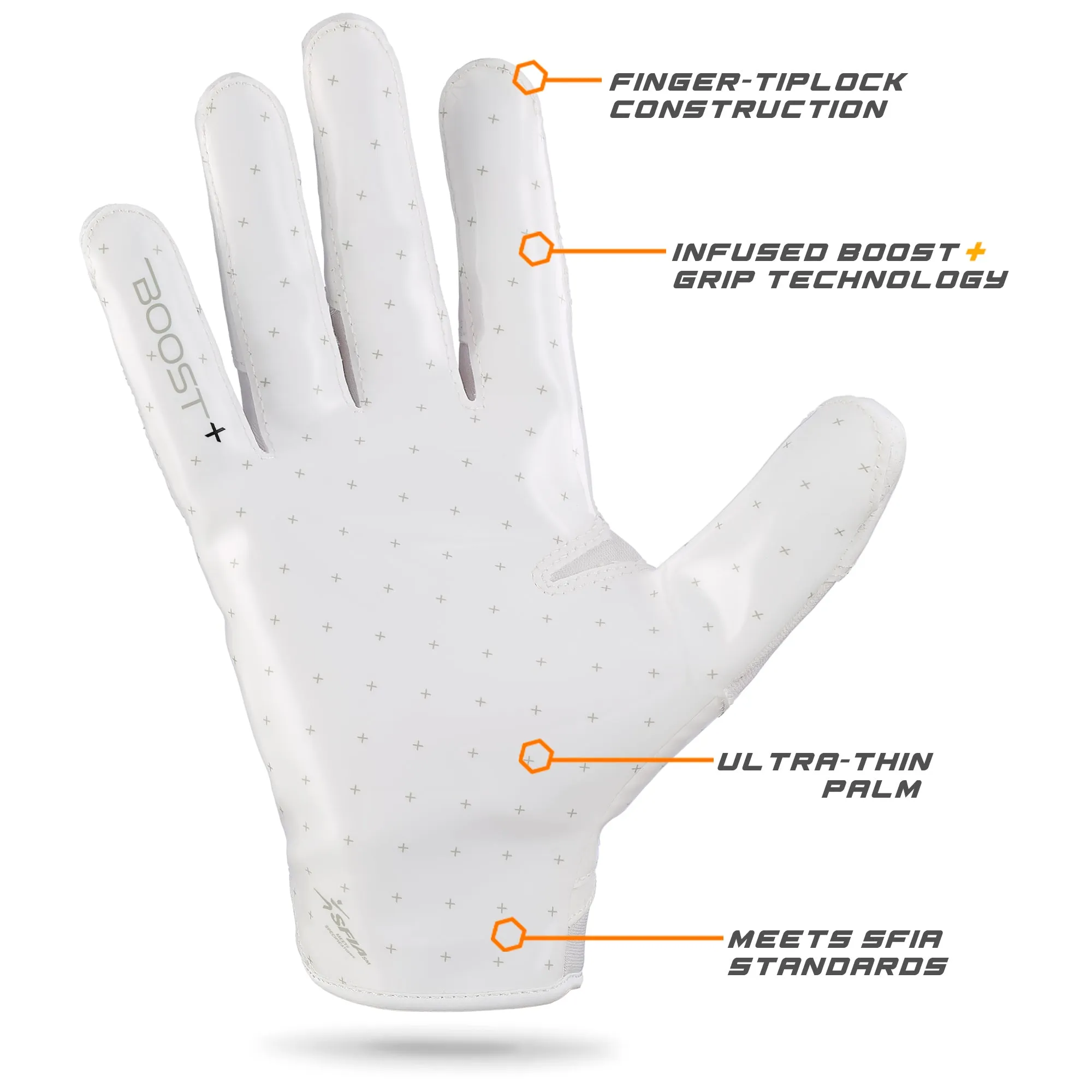 Grip Boost Solid White Stealth 6.0 Boost Plus Youth Football Gloves