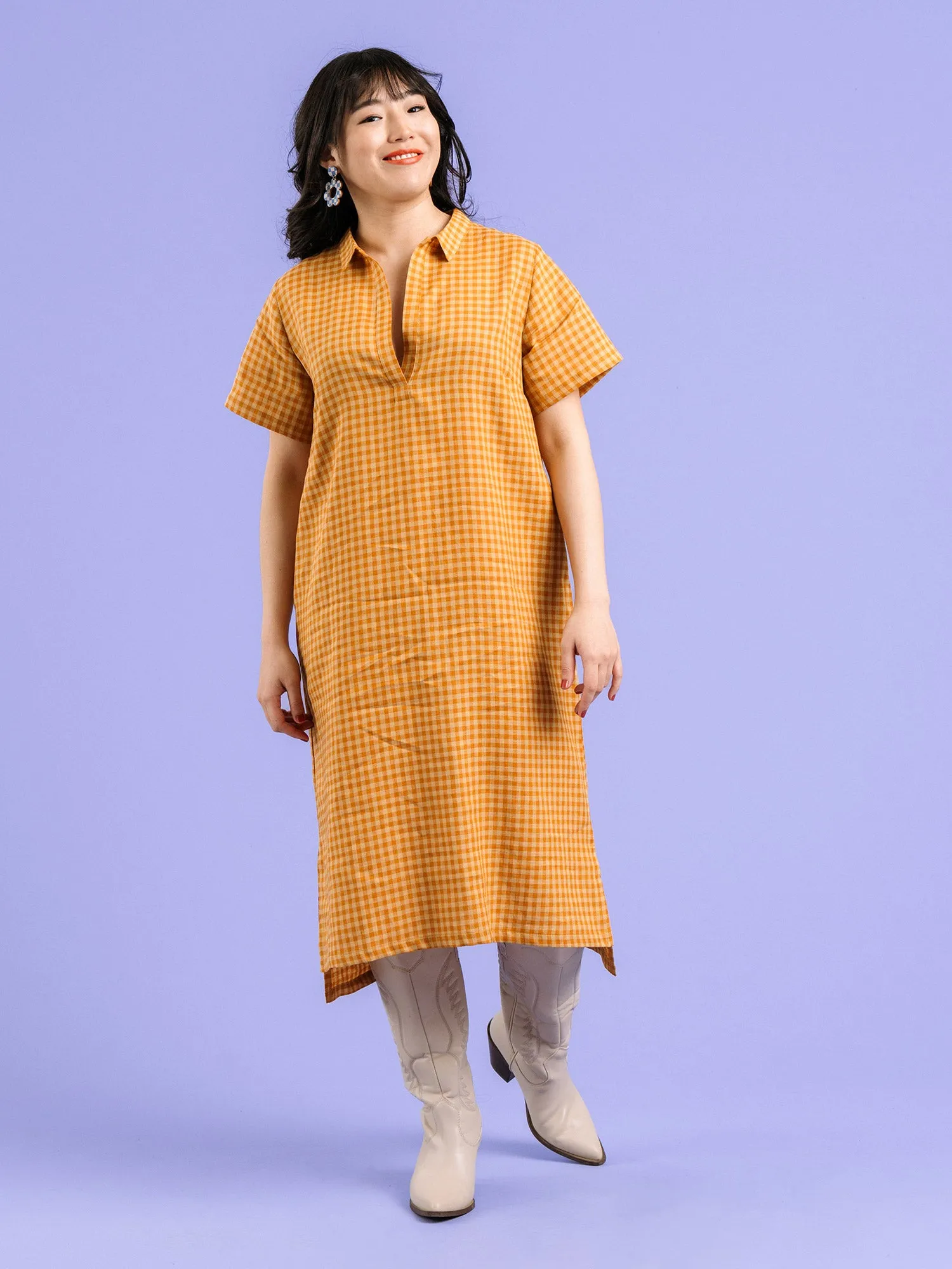 Harper Linen Dress Gingham Orange