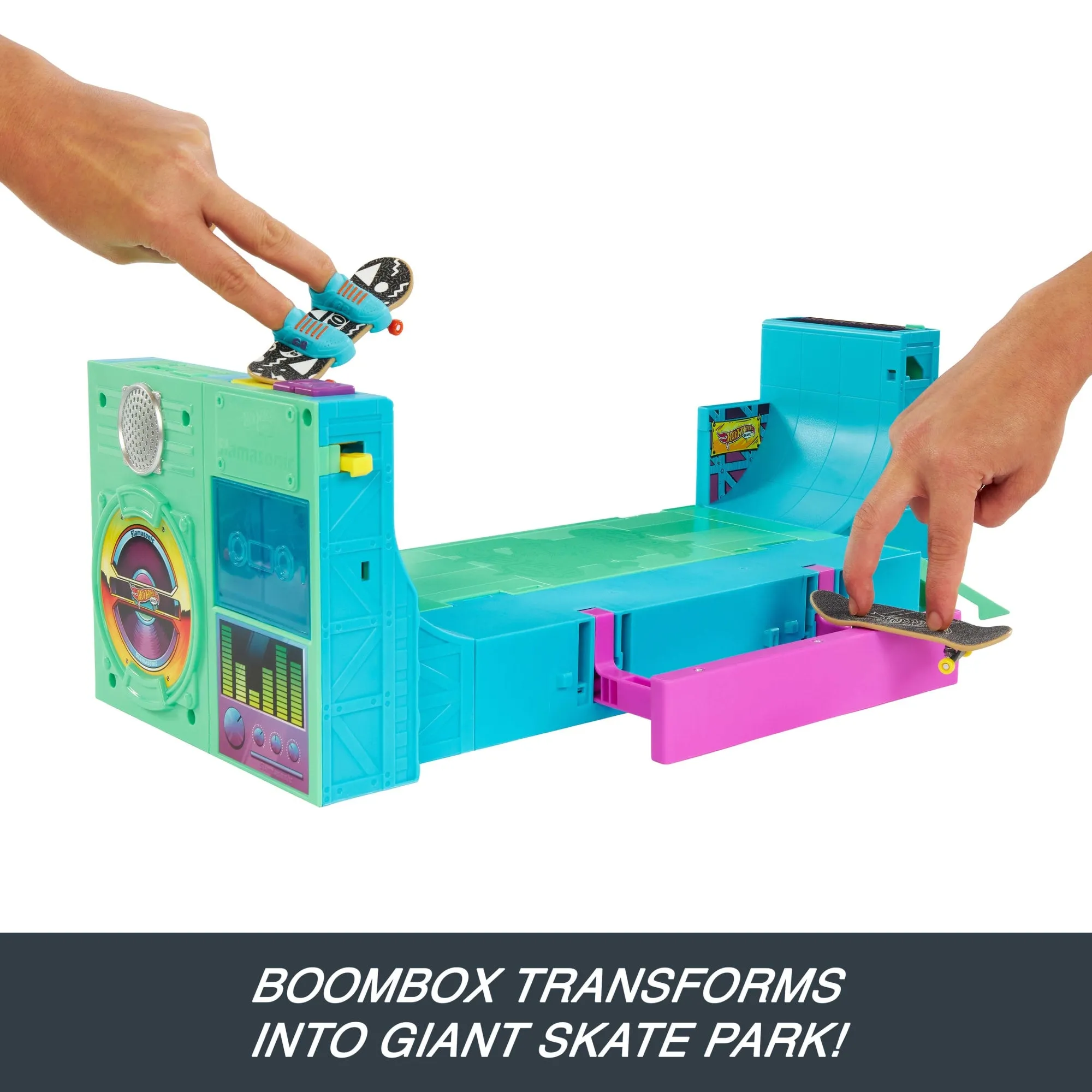 Hot Wheels Skate Boombox Skate Park Playset With 1 Exclusive Fingerboard & Skate Shoes