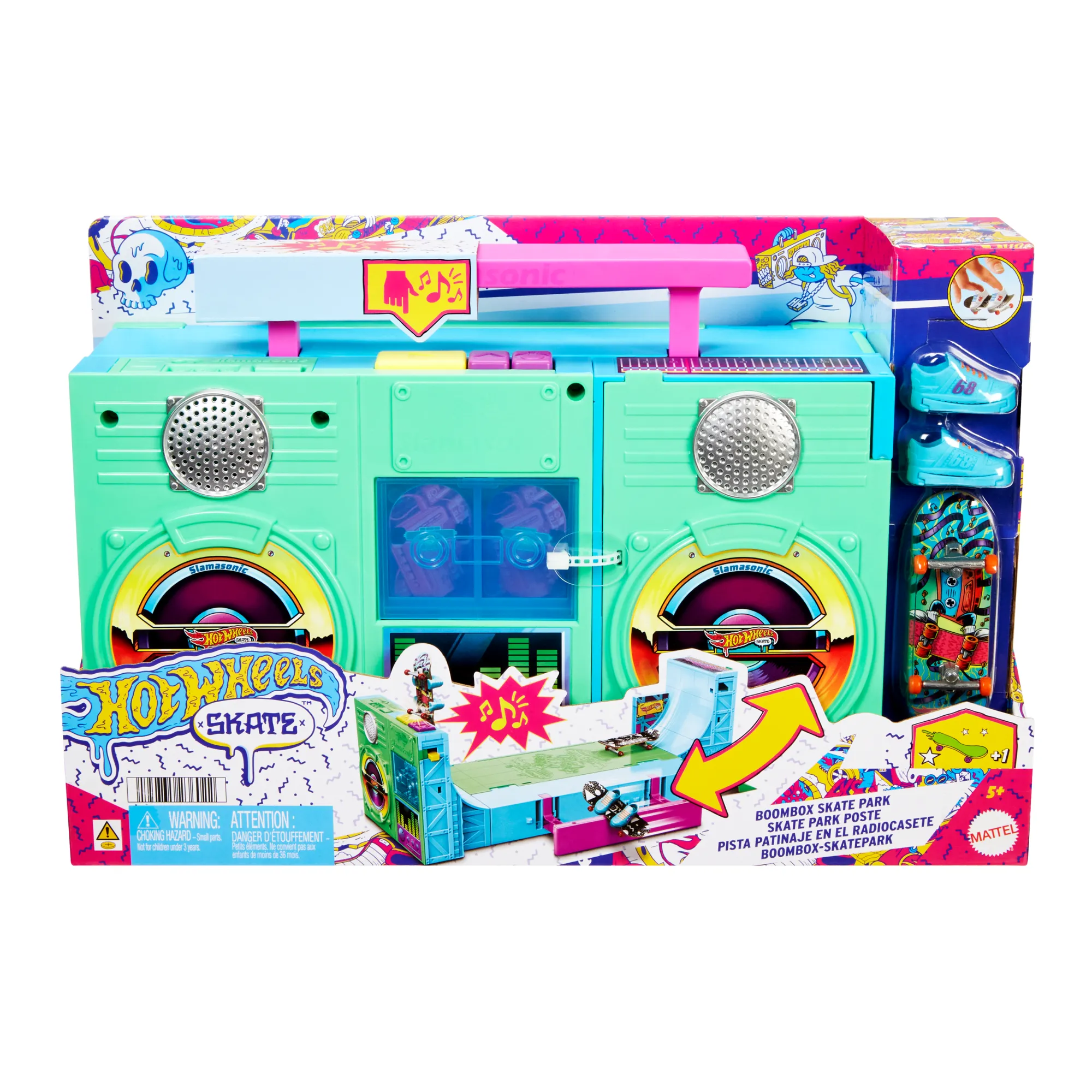 Hot Wheels Skate Boombox Skate Park Playset With 1 Exclusive Fingerboard & Skate Shoes