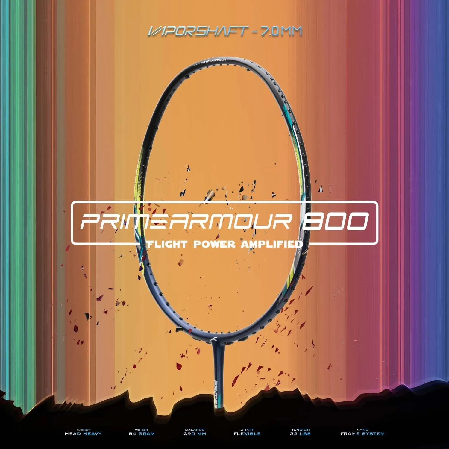 Hundred Primearmour 800 Nano Frame System Unstrung Badminton Racquet (Black)