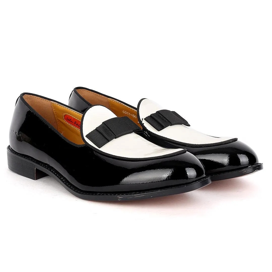 John Foster Classy Glossy Black And White Leather Shoe