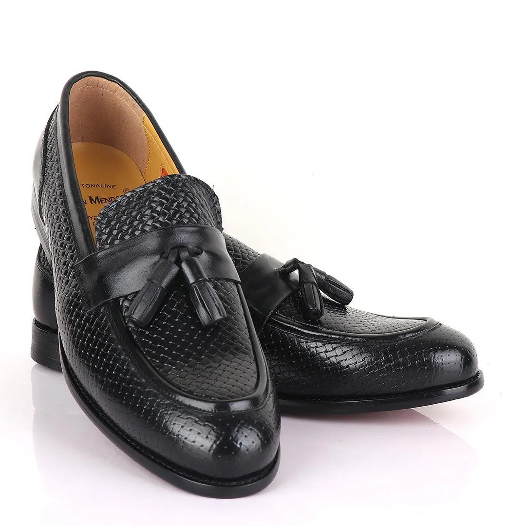 John Mendson Woven Tassel Black Loafers