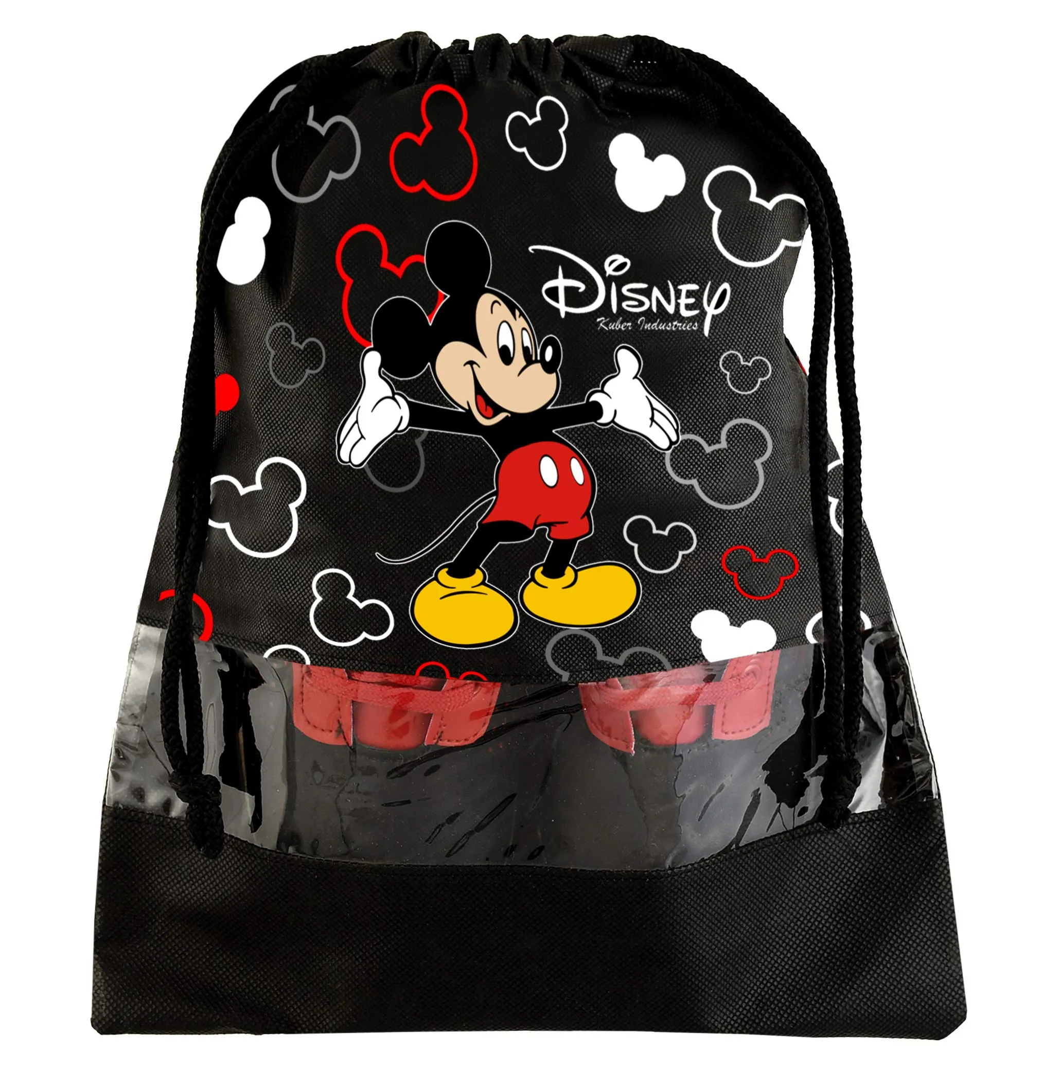 Kuber Industries Shoe Bag for Travel|Shoe Cover for Storage|Convenient Draw-String Bag|Perfect for Travel, Tracking| Disney Mickey Print|Pack of 12 (Black)