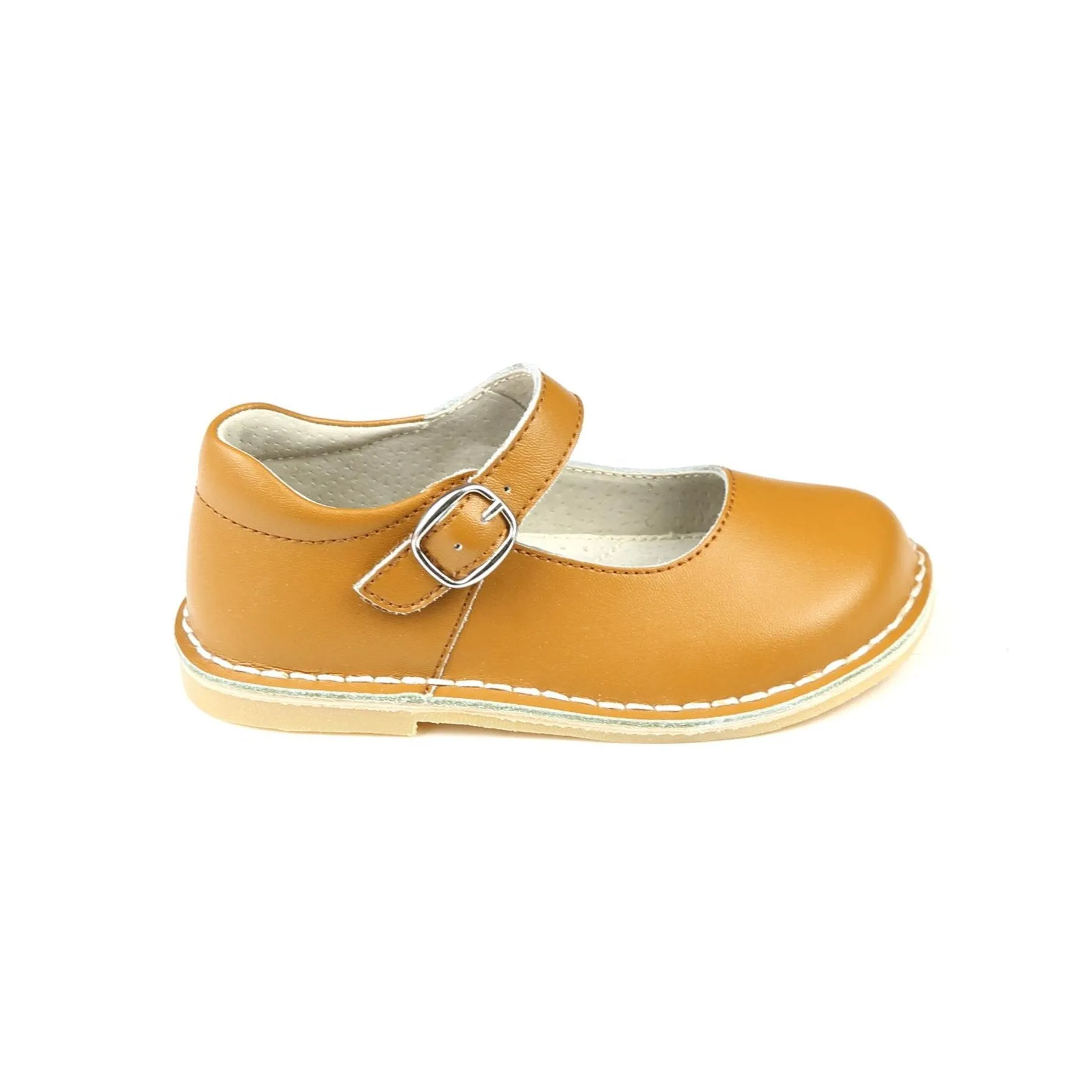 L'amour Grace Leather Stitch Down School Mary Jane - Honey