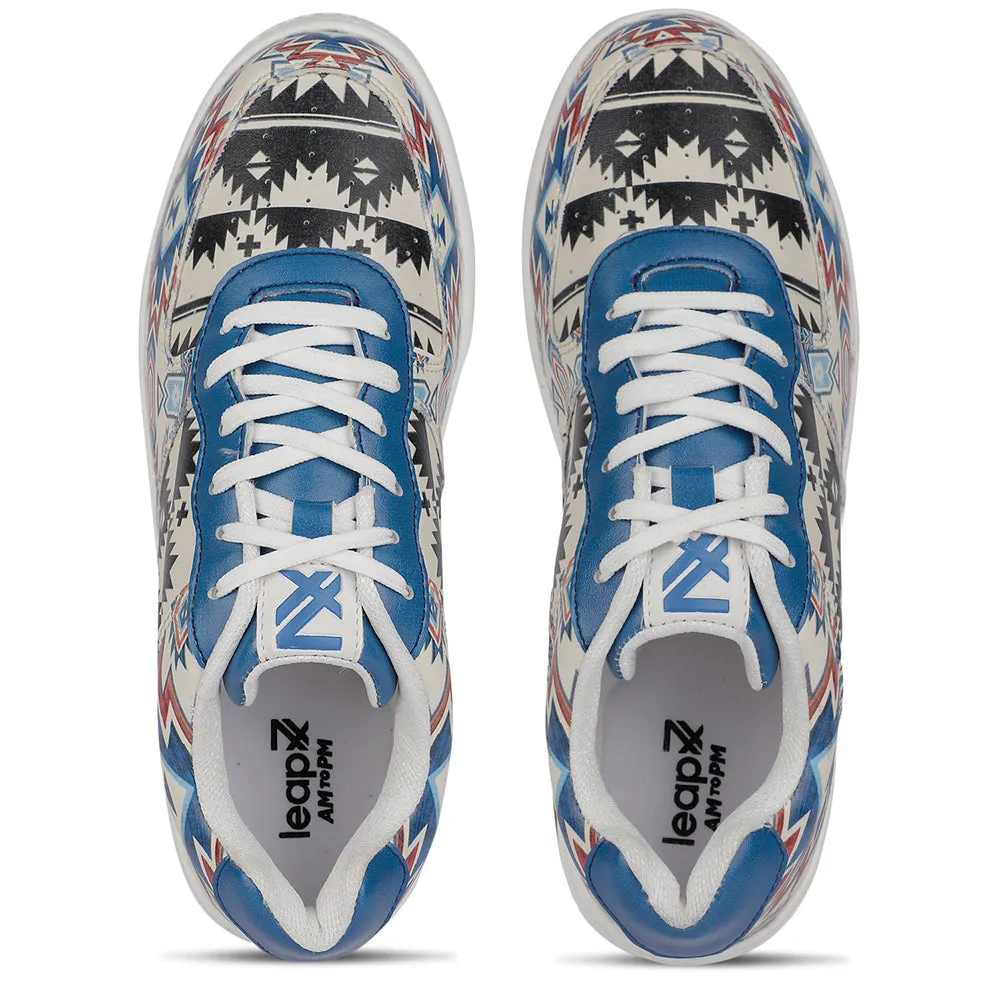 Leap7x Lacing White Printed Himalayan Handloom Casual Sneakers For Men MJH-M04 By Liberty