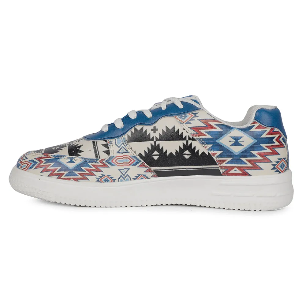 Leap7x Lacing White Printed Himalayan Handloom Casual Sneakers For Men MJH-M04 By Liberty