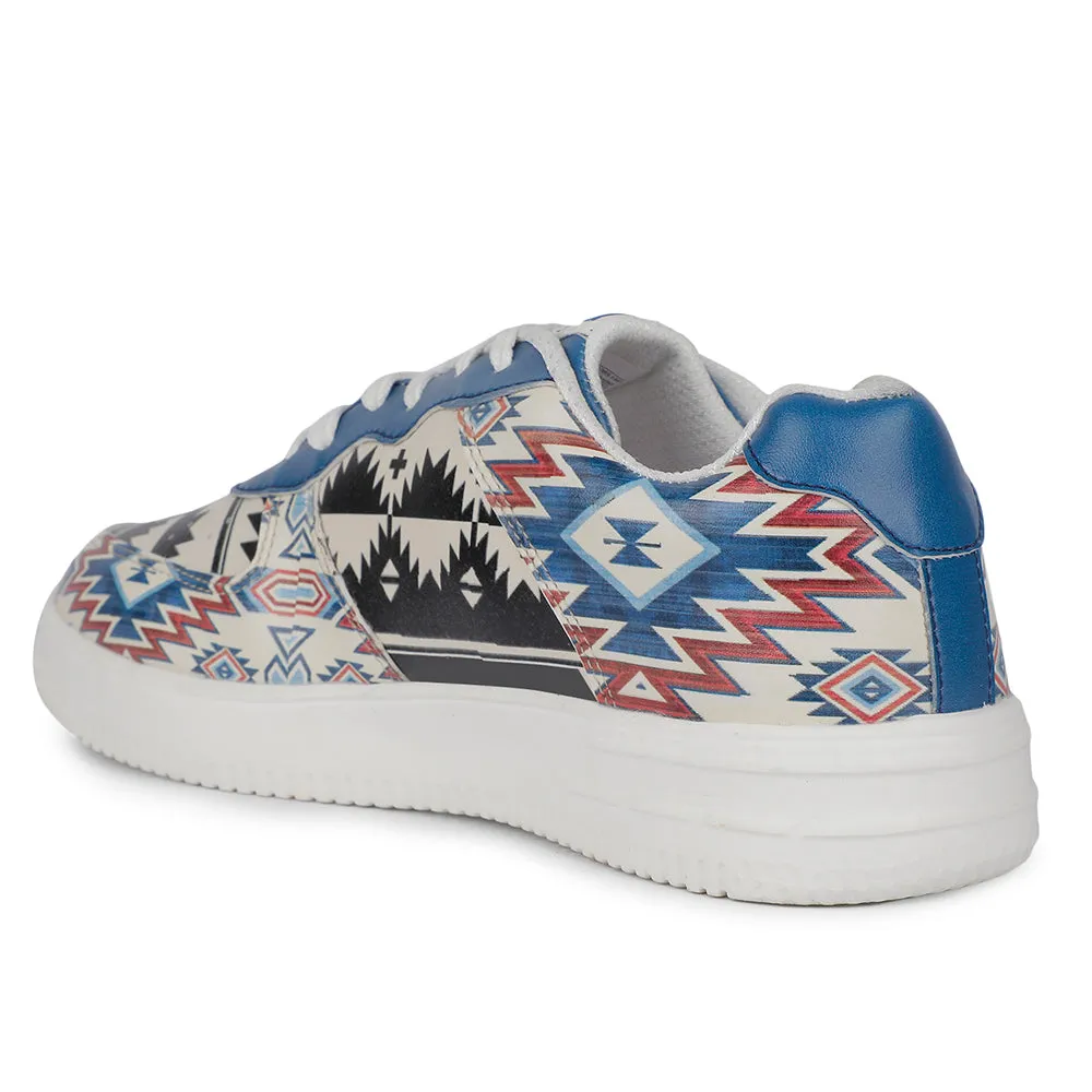 Leap7x Lacing White Printed Himalayan Handloom Casual Sneakers For Men MJH-M04 By Liberty