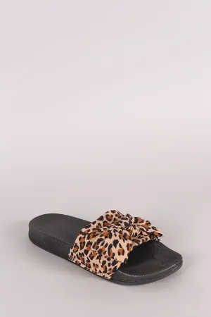 Leopard Bow Open Toe Slide Sandal