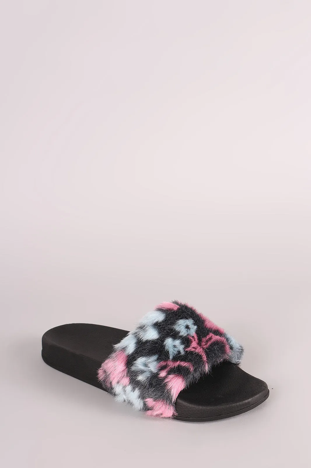 Leopard Design Faux Fur Open Toe Slide Sandal