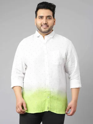 Light Green Ombre Digital Printed  Linen Shirt Men's Plus Size