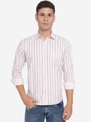 Light Pink Striped Slim Fit Casual Shirt | Greenfibre