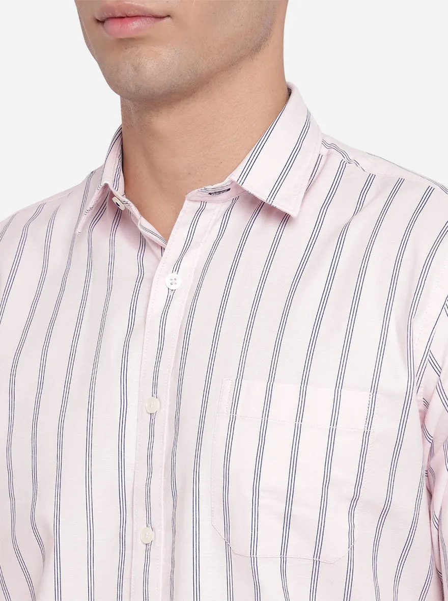 Light Pink Striped Slim Fit Casual Shirt | Greenfibre