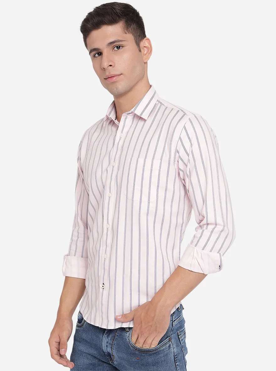 Light Pink Striped Slim Fit Casual Shirt | Greenfibre