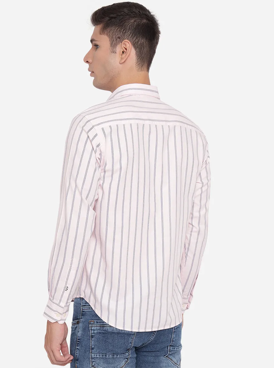 Light Pink Striped Slim Fit Casual Shirt | Greenfibre