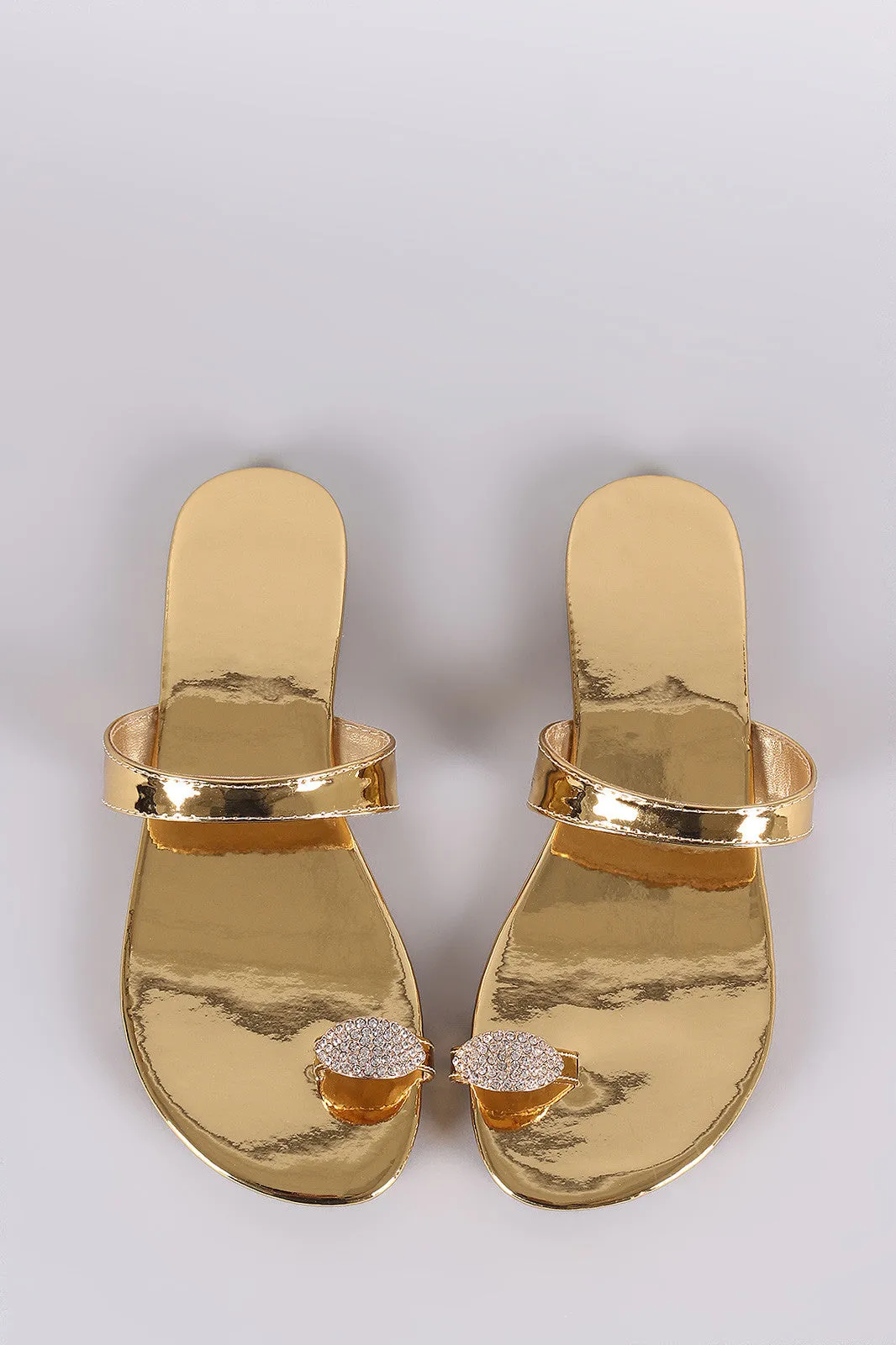 Liliana Jewel Accent Toe Ring Slip On Patent Flat Sandal