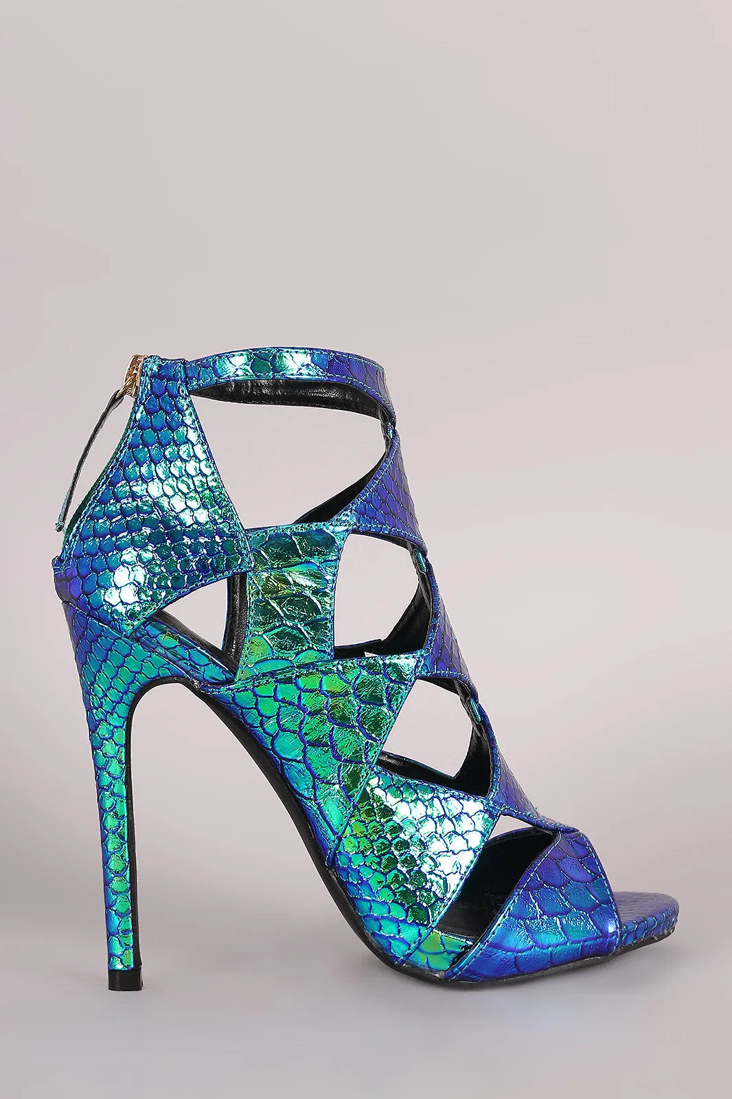 Liliana Snake Hologram Cutout Peep Toe Stiletto Heel