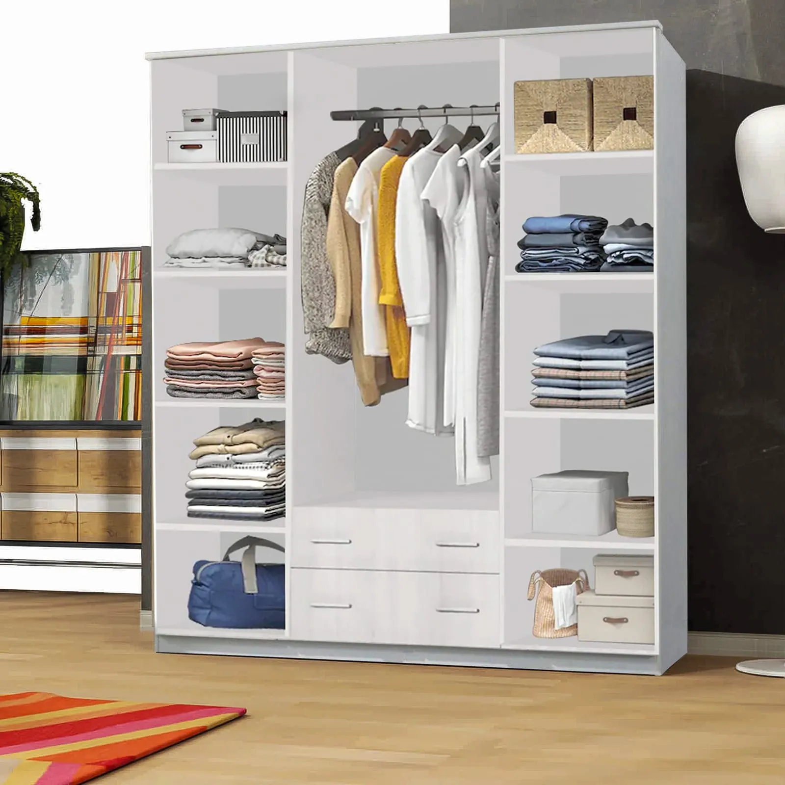 London 4-Door Wardrobe - Spacious and Elegant with Mirror Finish