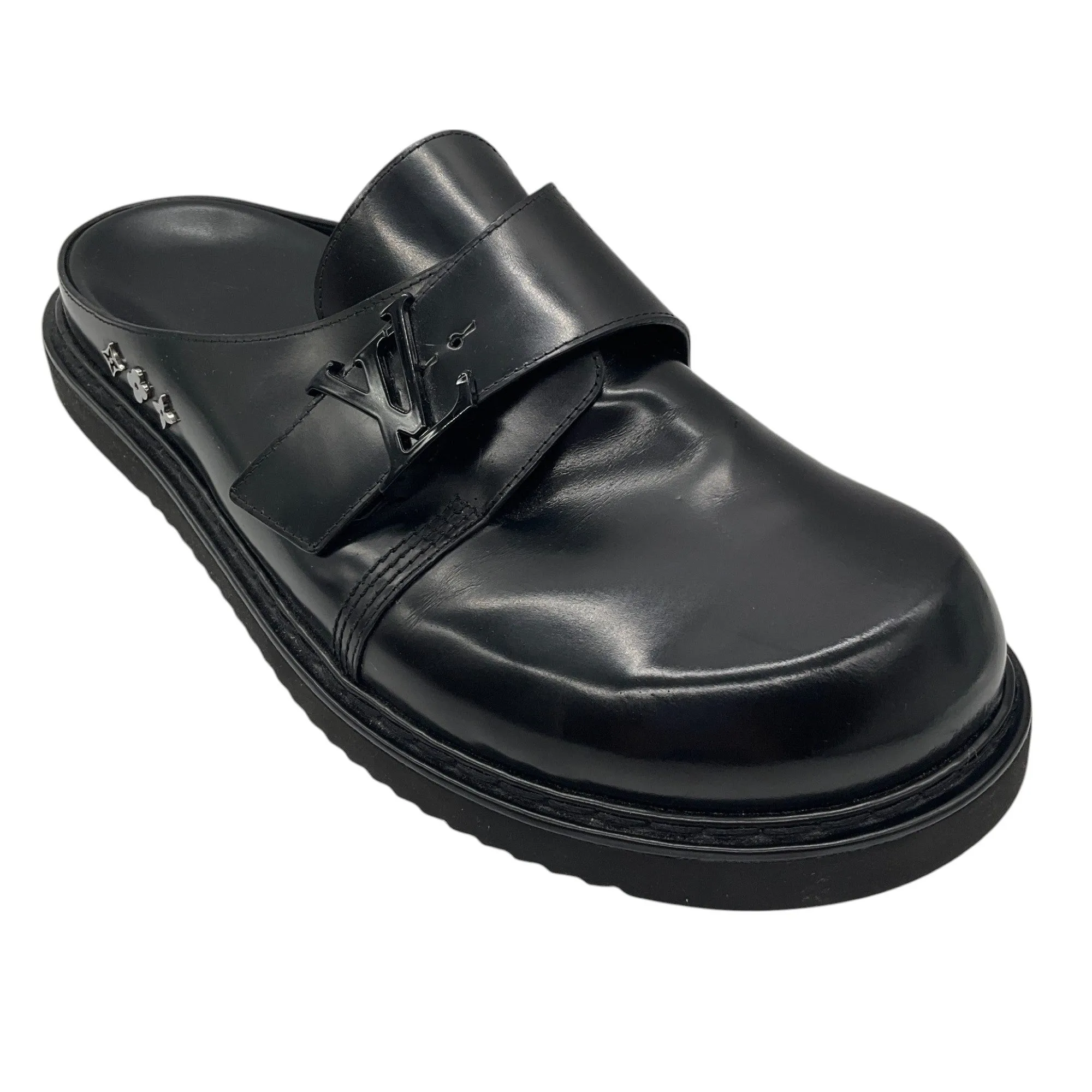 Louis Vuitton Men's Black Leather LV Monogram Easy Mule