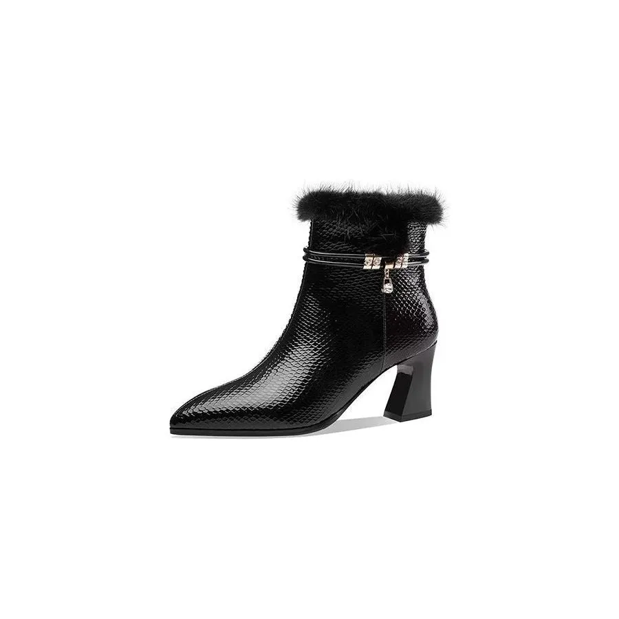 LuxeLeather Exotic-Embossed Modish Heeled Boots