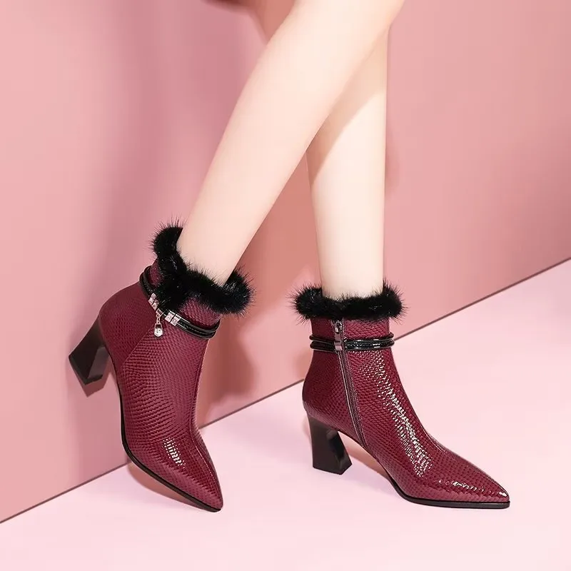 LuxeLeather Exotic-Embossed Modish Heeled Boots