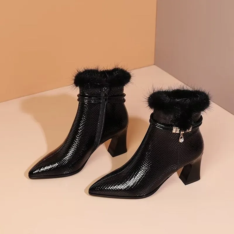 LuxeLeather Exotic-Embossed Modish Heeled Boots