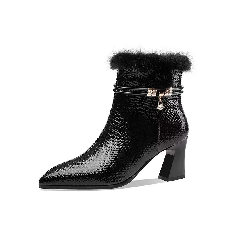 LuxeLeather Exotic-Embossed Modish Heeled Boots