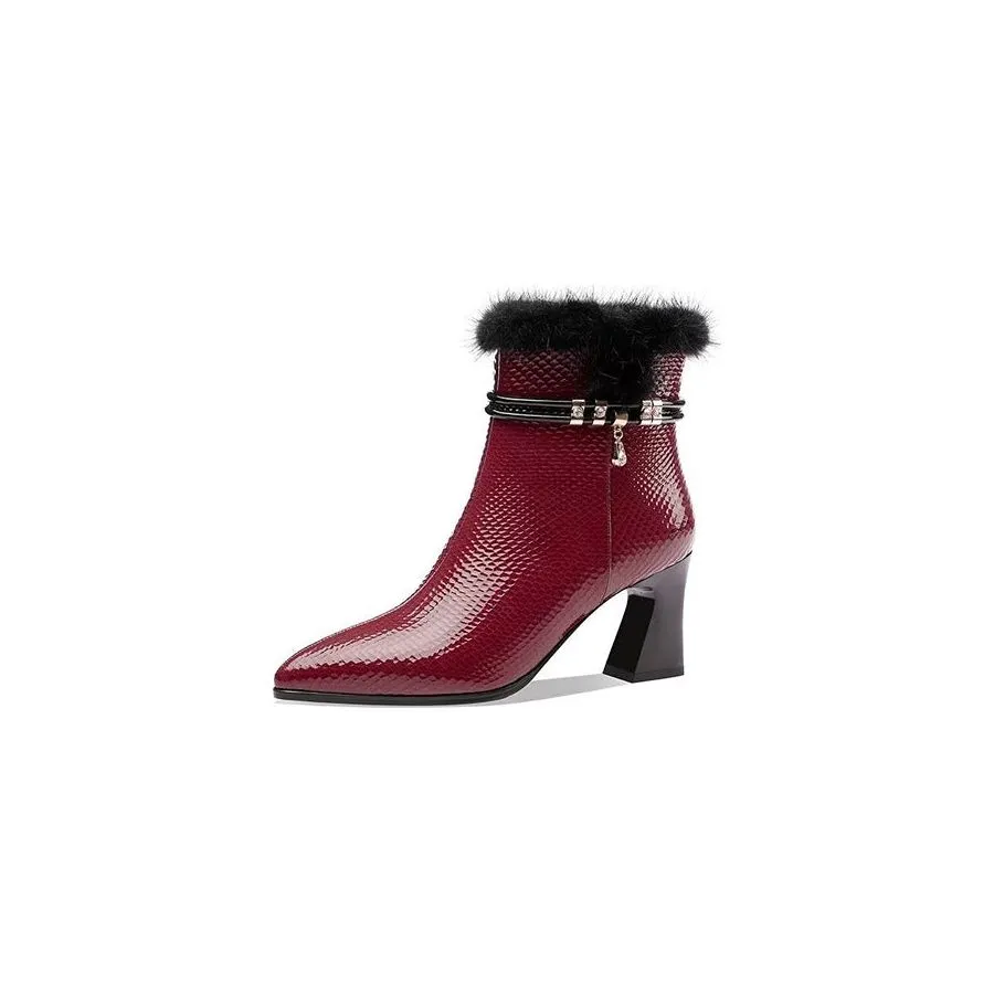 LuxeLeather Exotic-Embossed Modish Heeled Boots