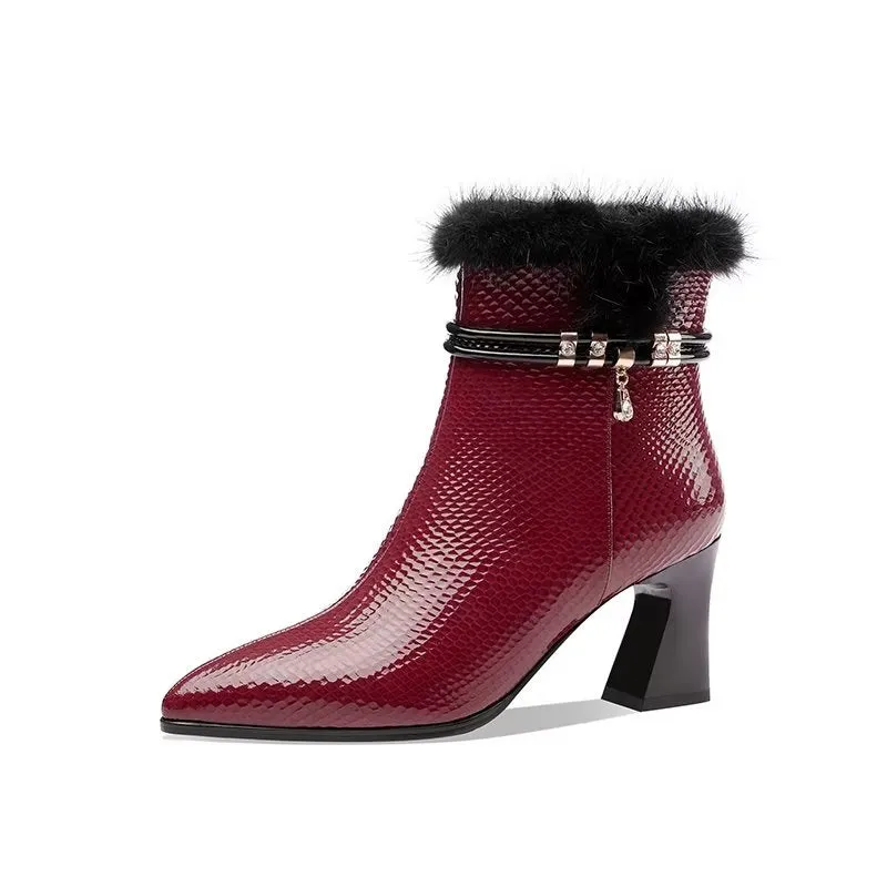 LuxeLeather Exotic-Embossed Modish Heeled Boots