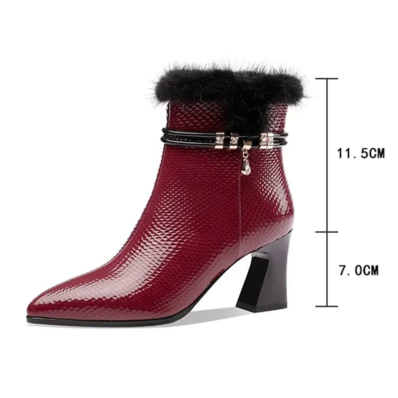 LuxeLeather Exotic-Embossed Modish Heeled Boots