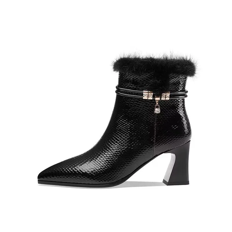 LuxeLeather Exotic-Embossed Modish Heeled Boots