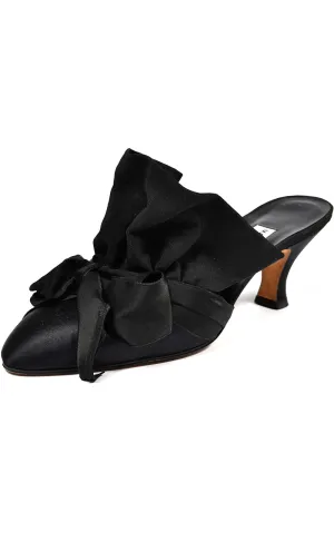 Manolo Blahnik Vintage Shoes Rare 1980s Vintage Black Ruffled Mules