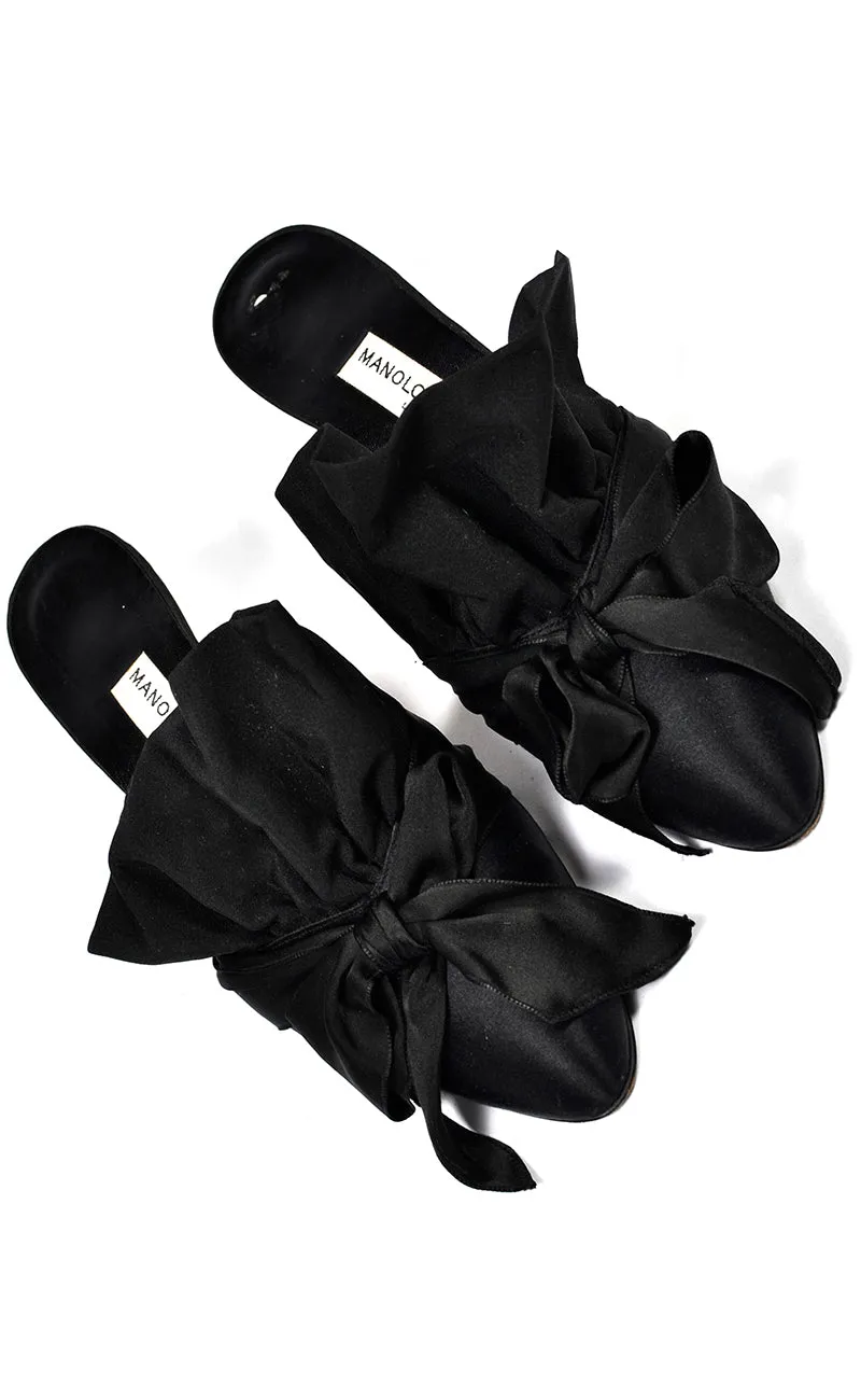 Manolo Blahnik Vintage Shoes Rare 1980s Vintage Black Ruffled Mules