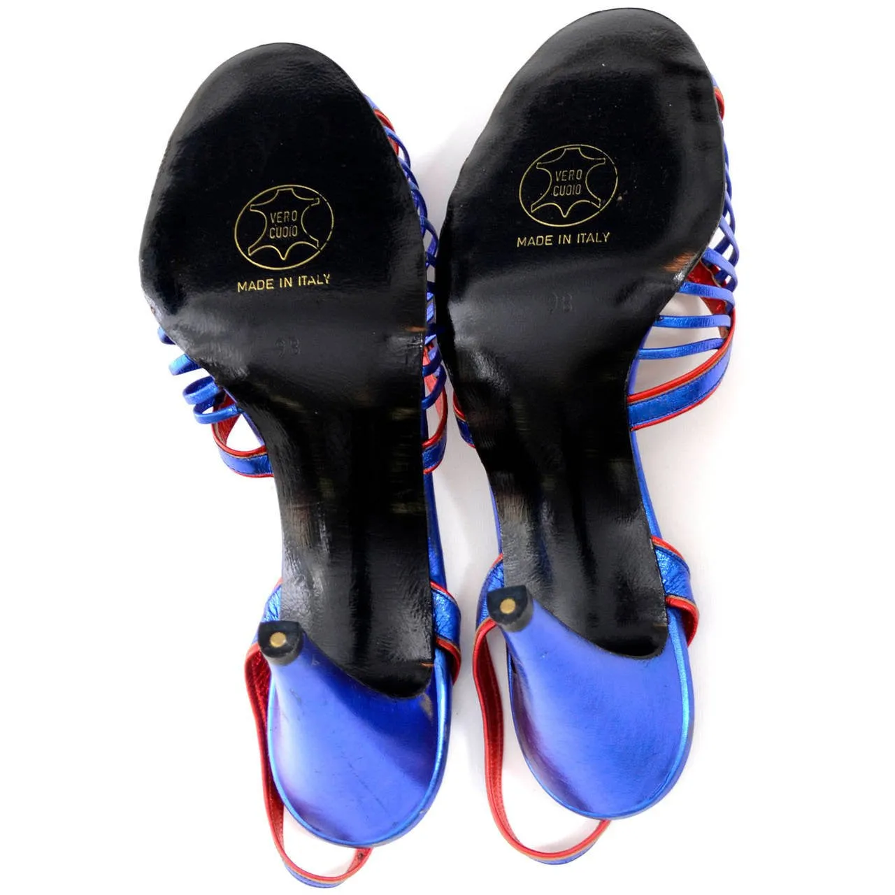 Mario Valentino Blue Red Metallic Lame Vintage Shoes Never Worn 9B Italy