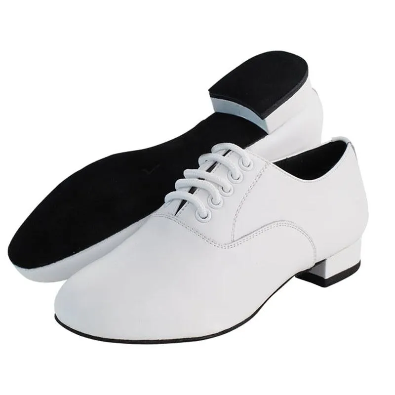 Men's 2cm White Leatherette Heels Ballroom Dance Shoes