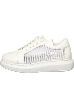 Mesh Panel Lace-Up Sneakers - White