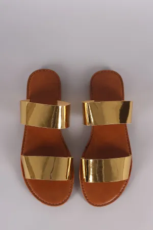 Metallic Patent Double Band Slide Flat Sandal