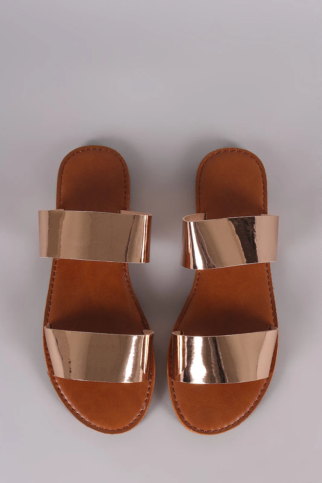 Metallic Patent Double Band Slide Flat Sandal