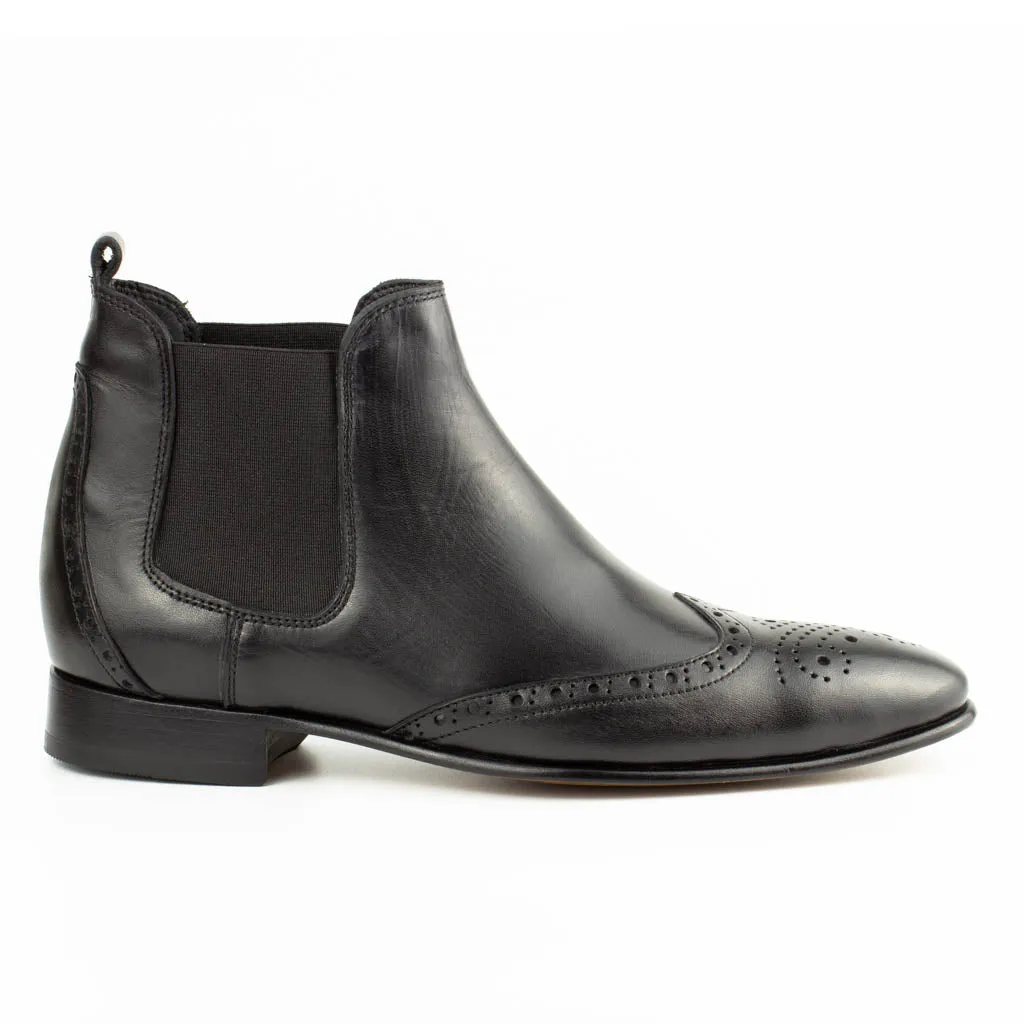 Milano Black Men's Wingtip Chelsea Genuine Leather Boots - Leather Sole