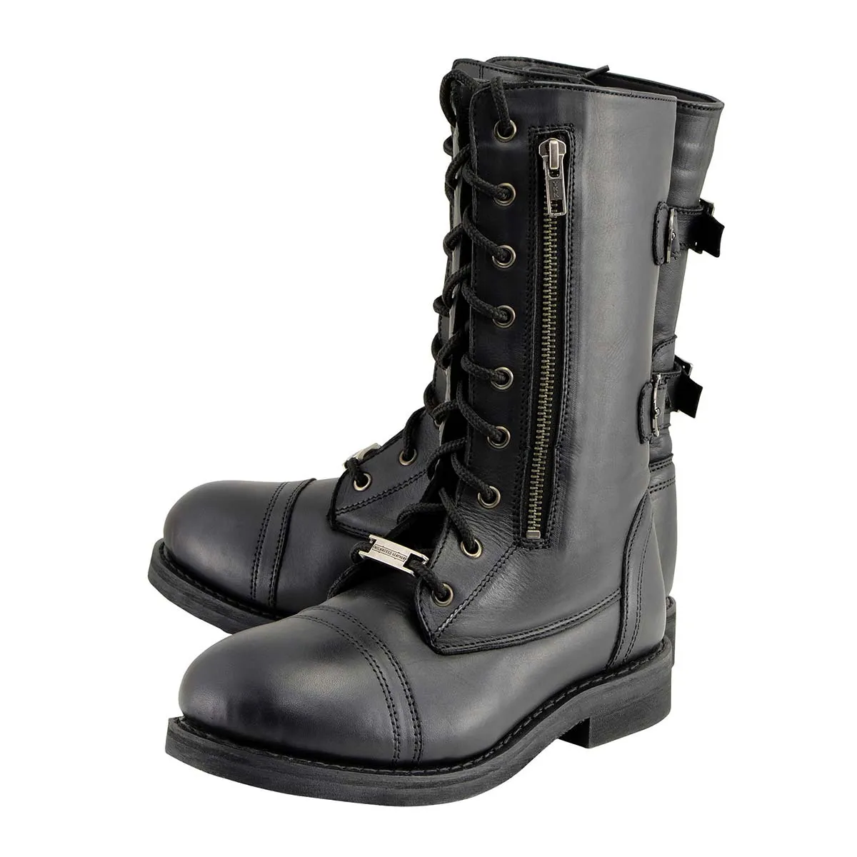 Milwaukee Leather MBL9369 Women's ‘Graze’ Black Leather Lace-Up Boots with Zipper Pocket