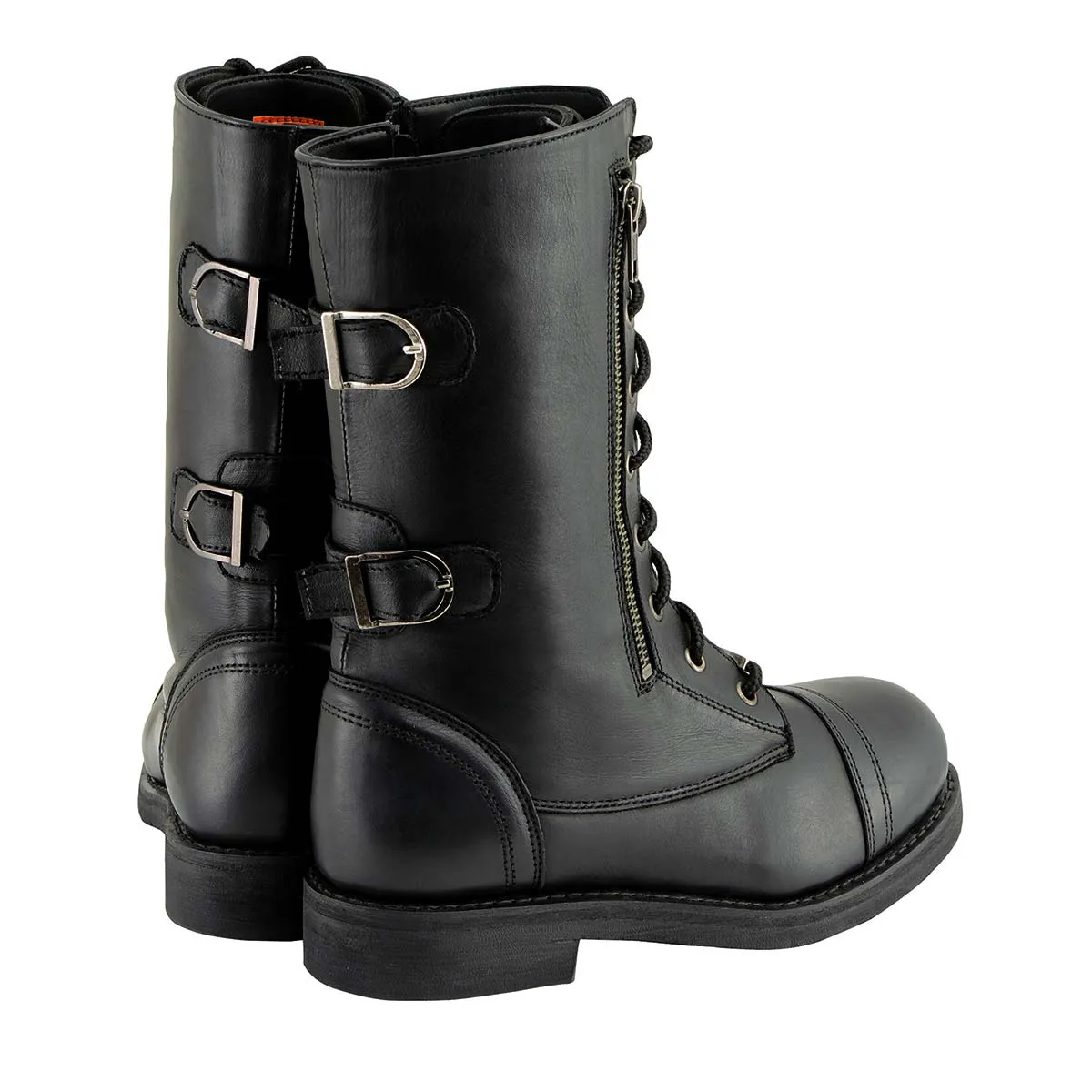 Milwaukee Leather MBL9369 Women's ‘Graze’ Black Leather Lace-Up Boots with Zipper Pocket