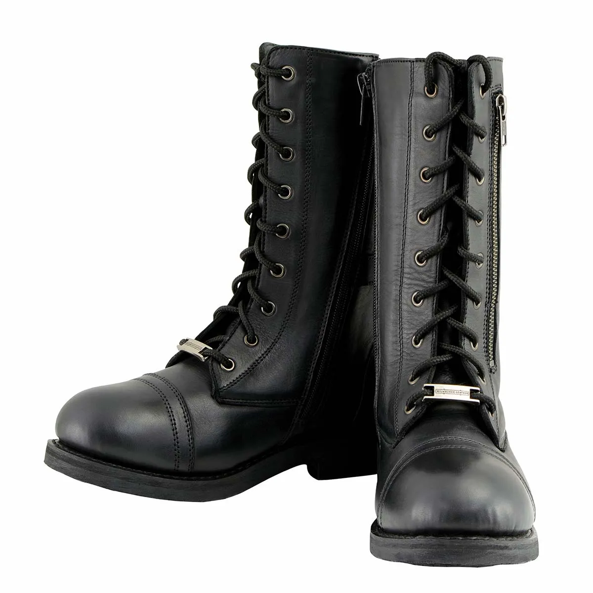 Milwaukee Leather MBL9369 Women's ‘Graze’ Black Leather Lace-Up Boots with Zipper Pocket