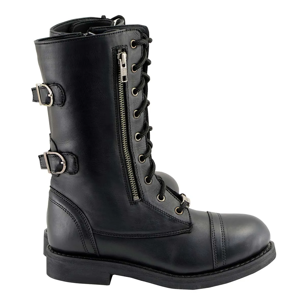 Milwaukee Leather MBL9369 Women's ‘Graze’ Black Leather Lace-Up Boots with Zipper Pocket