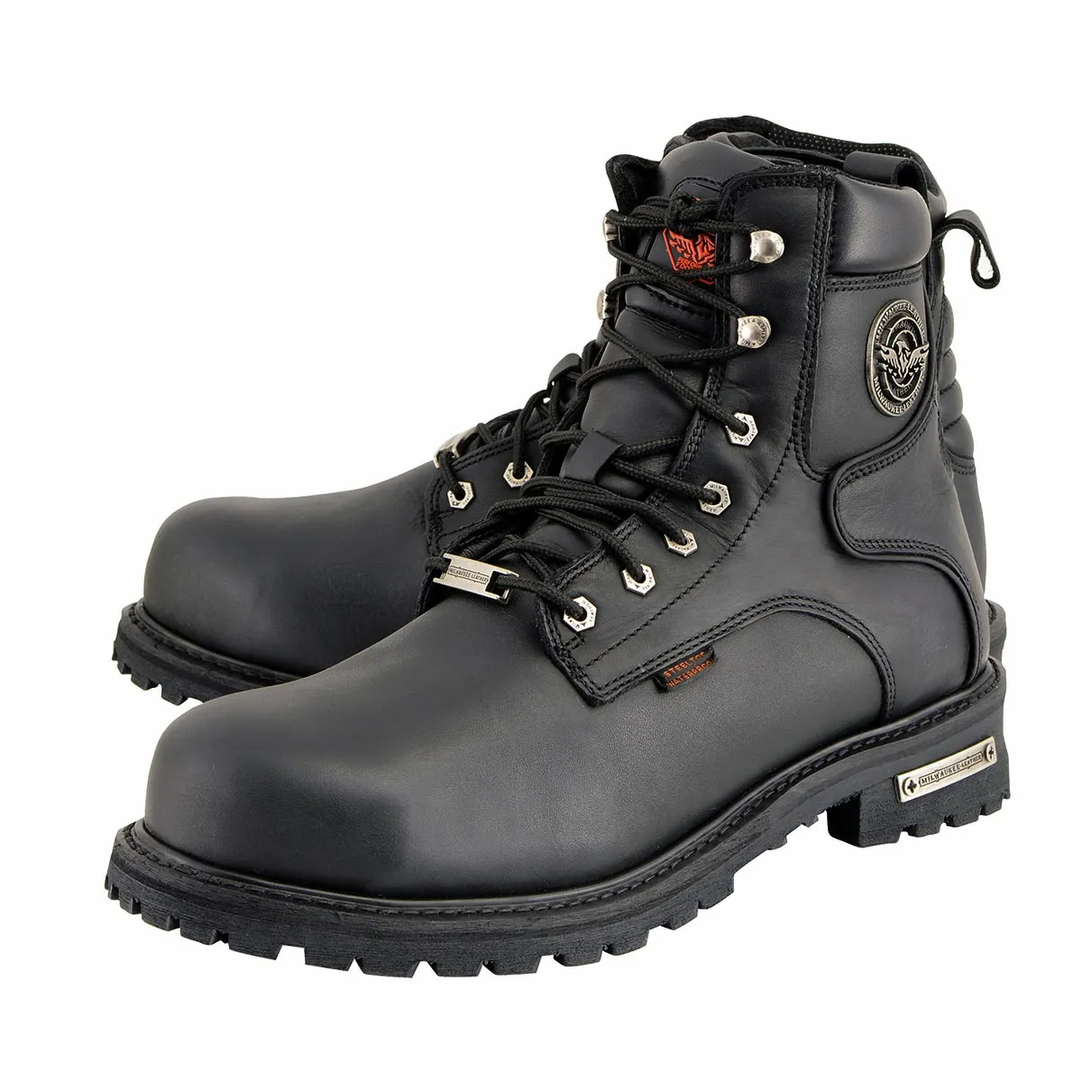 Milwaukee Leather MBM9097WPST Men's Black 'Wide-Width' 6-inch Logger Steel Toe Water Proof Leather Boots