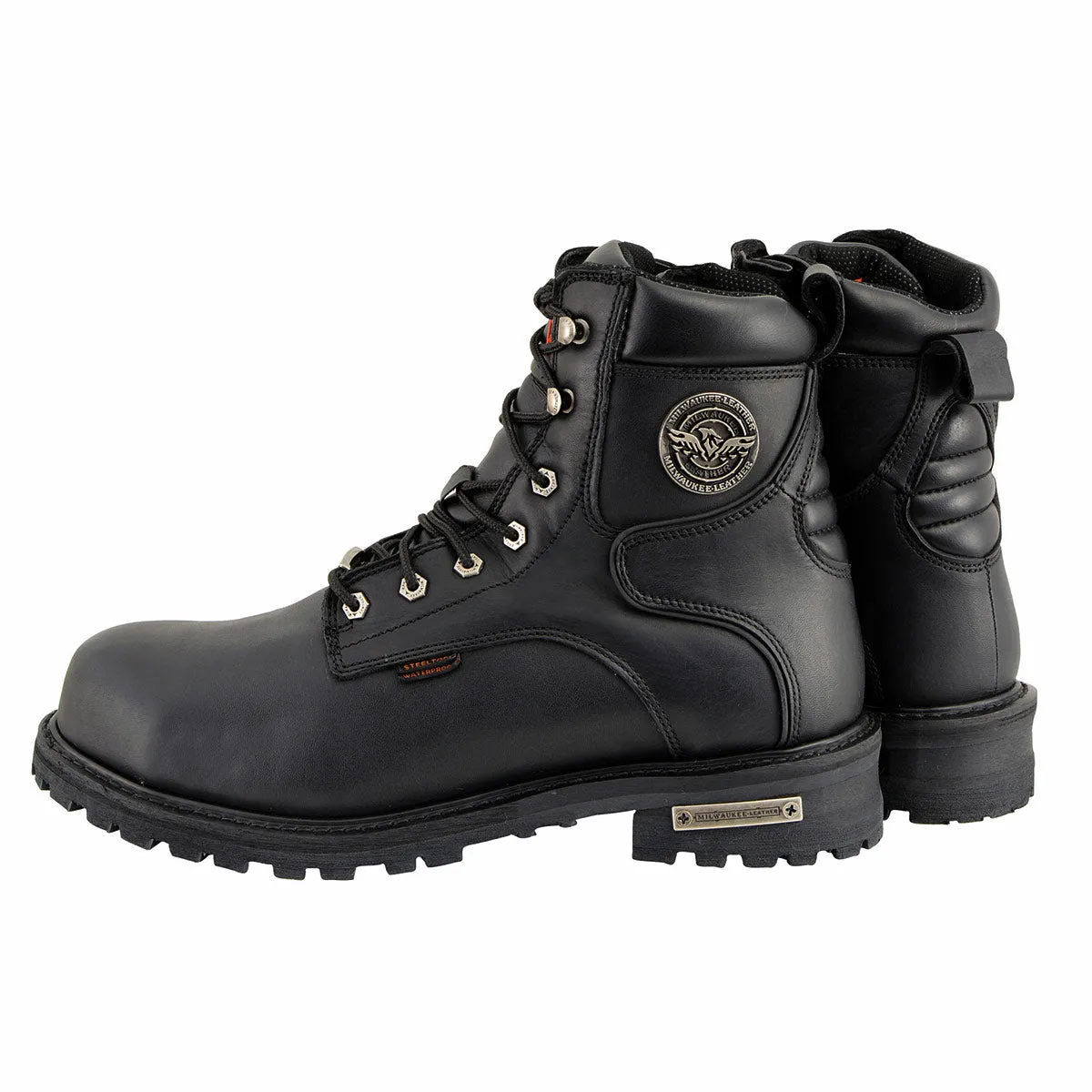 Milwaukee Leather MBM9097WPST Men's Black 'Wide-Width' 6-inch Logger Steel Toe Water Proof Leather Boots