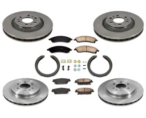 New Front Rear Rotors Brake Pads Parking Shoes Spring Kit for Cadillac SRX 04-09