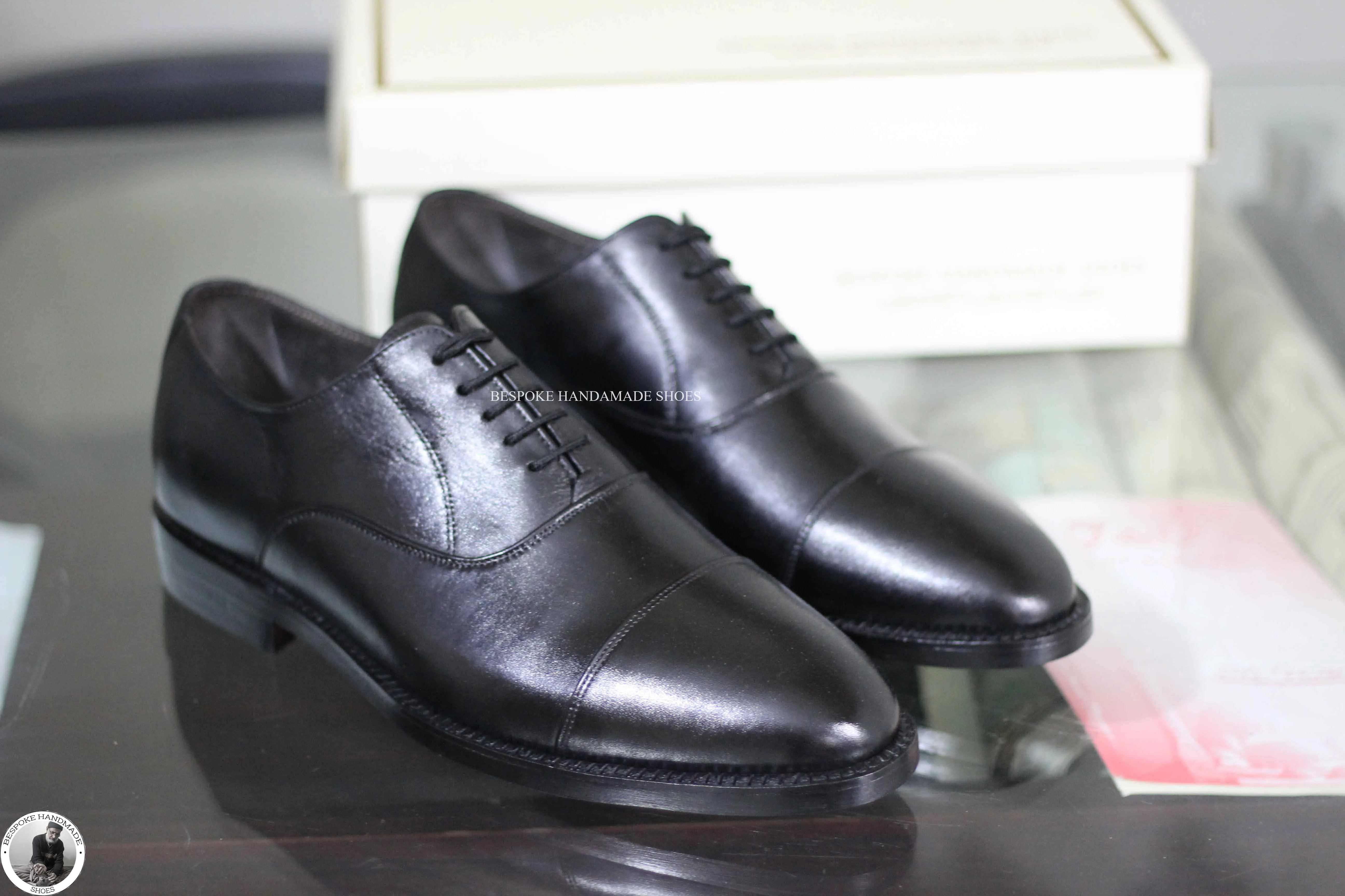 New Men's Handmade Black Leather Oxford Toe Cap Dress Shoes For Men'