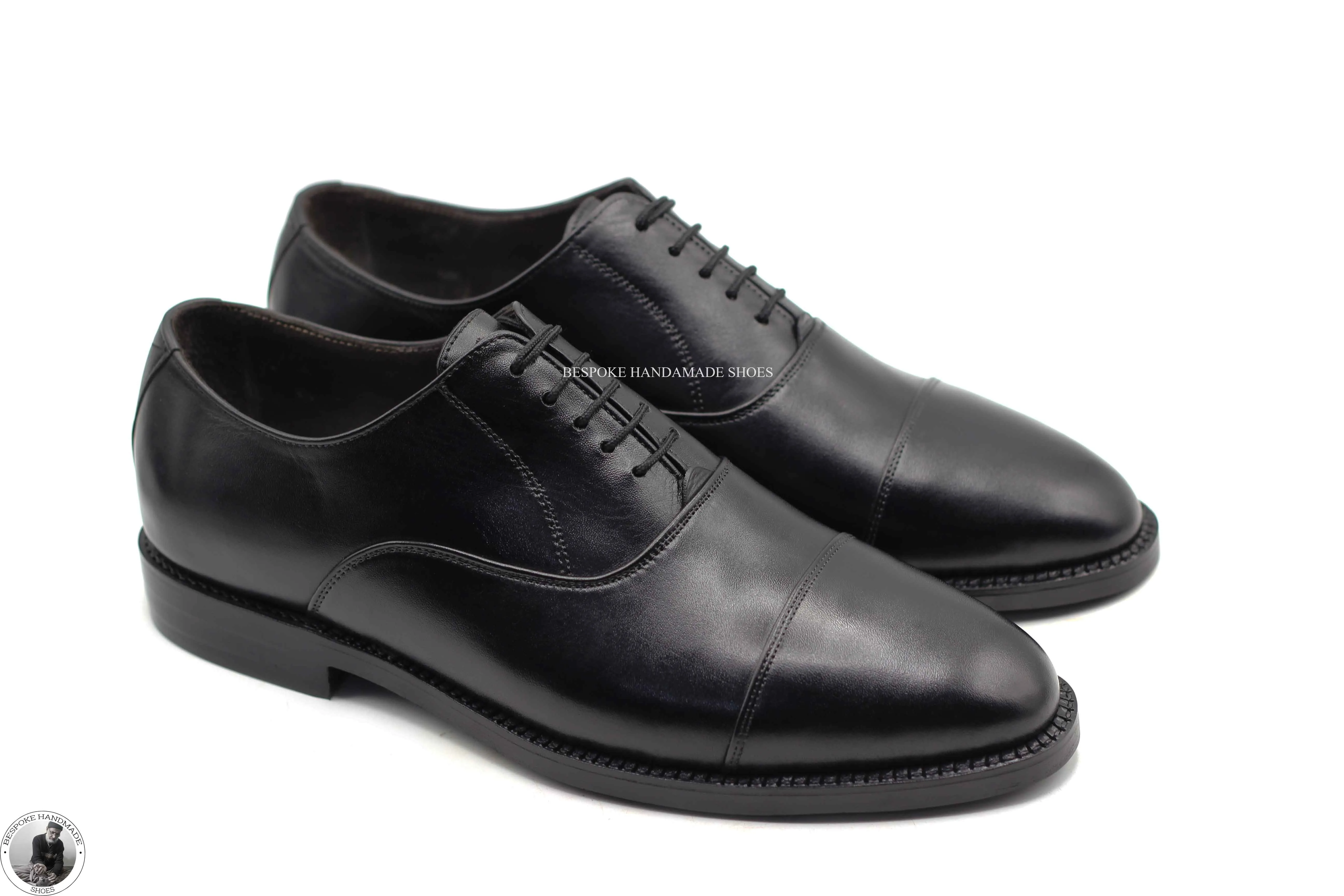 New Men's Handmade Black Leather Oxford Toe Cap Dress Shoes For Men'