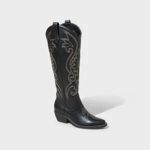 New - Women's Kenzi Tall Western Dress Boots with Memory Foam Insole - Wild Fable Black 7