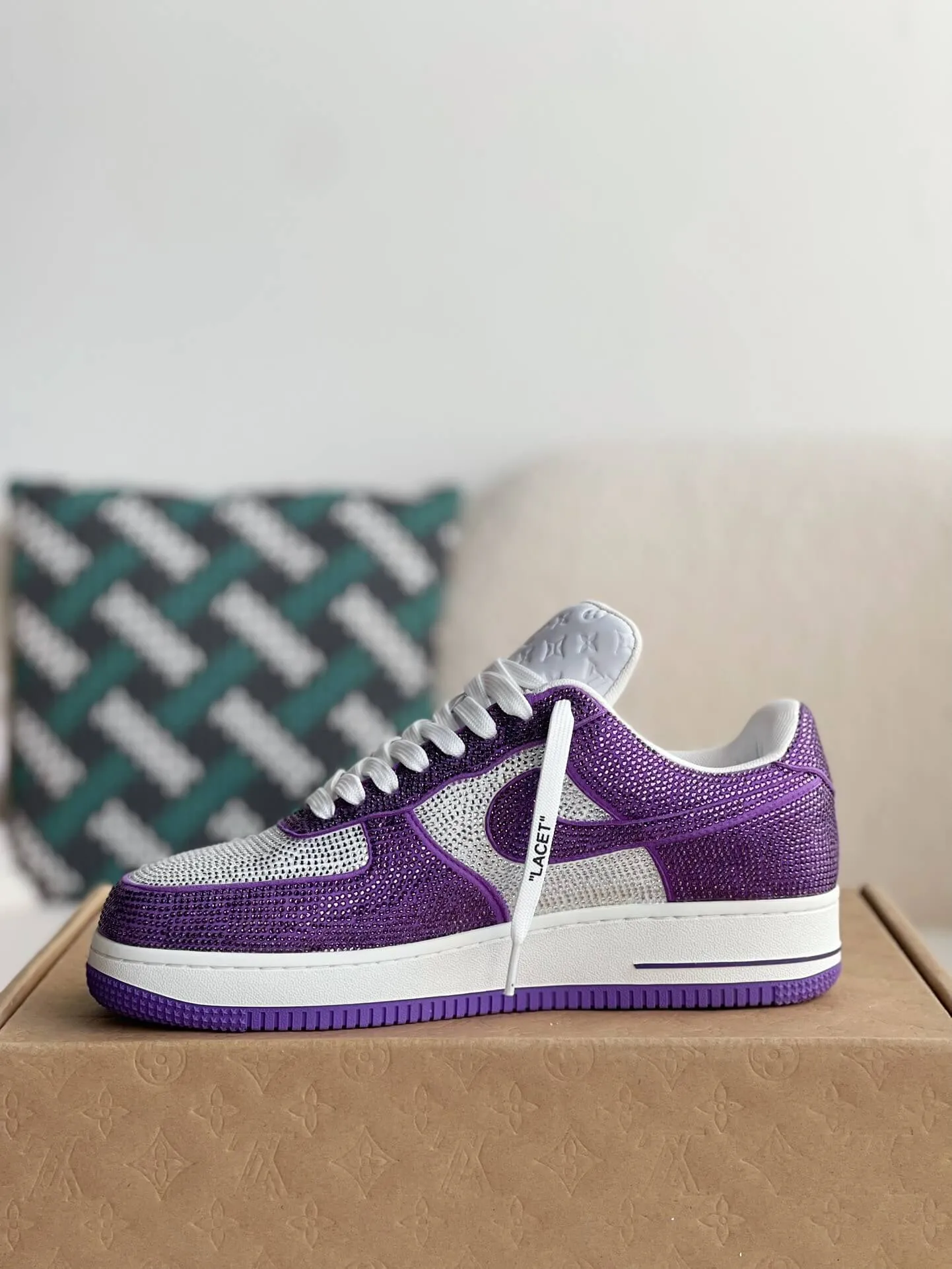 Nike x Louis Vuitton LV Air Force 1 Trainer Purple White Rhinestone Sneakers